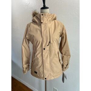 Girl’s M Volcom So Minty Tan Hooded Insulated Jacket Faux Fur NWT